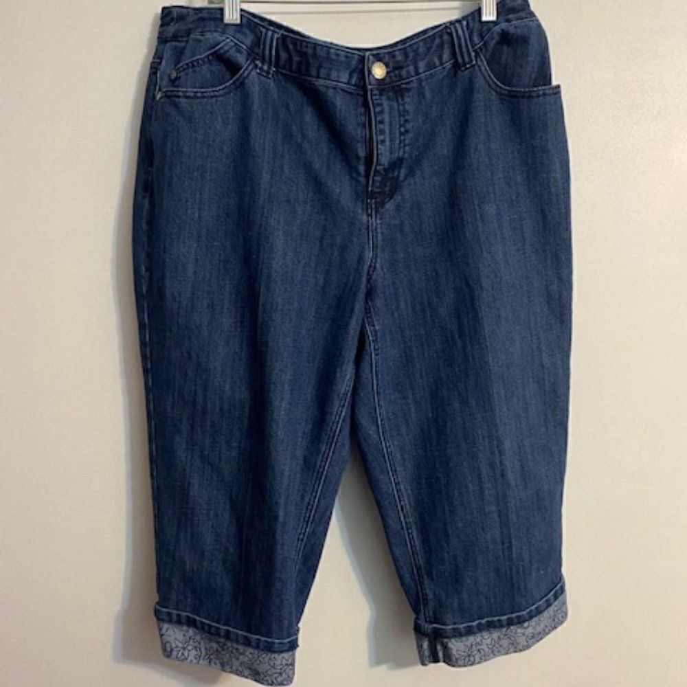 CJ Banks 5 pocket cuffed denim capris, size 16W